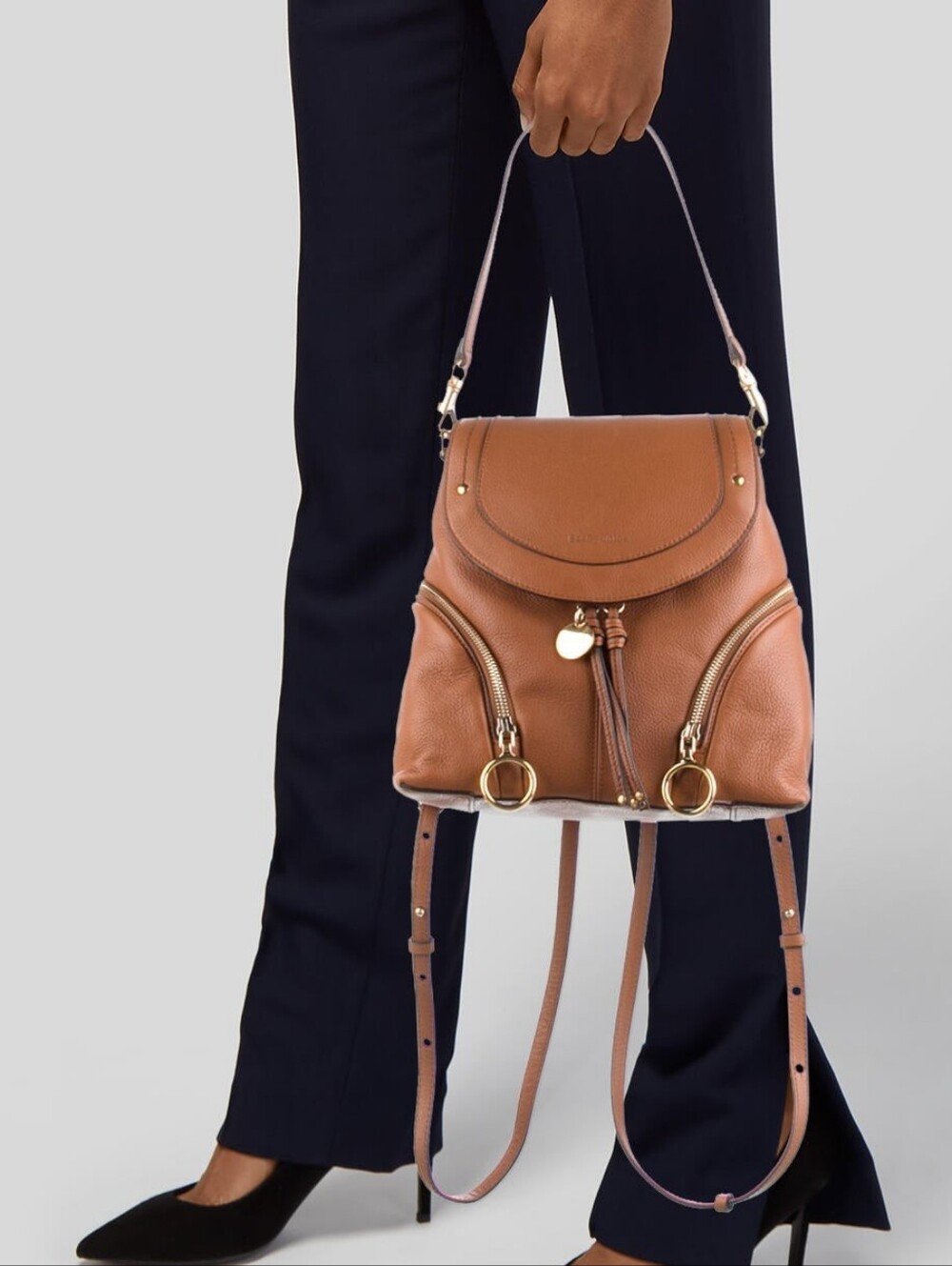 NWT See By Chloe Olga Brown Leather Convertible Mini Backpack/Shoulder Bag